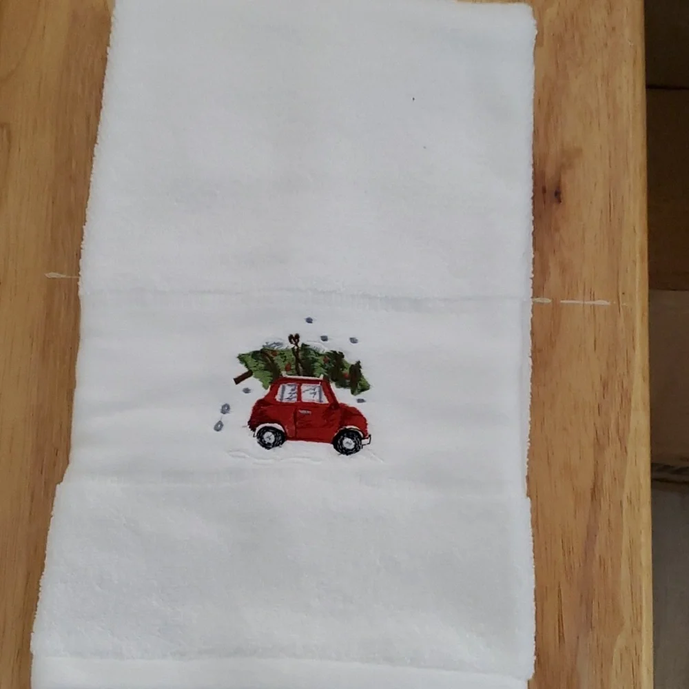 Four Piece Christmas Red Truck Towels And Red Rug